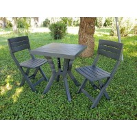 SET DUETTO RESINA TAVOLO + 2 SEDIE ANTRACITE