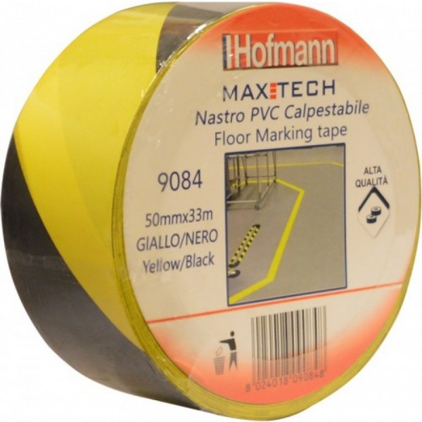 NASTRO SEGNALETICO ADESIVO GIALLO NERO CALPESTABILE H50MM 33MT