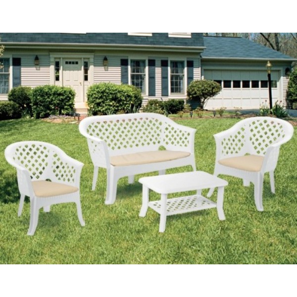 SALOTTO RESINA 2 POSTI BIANCO VERANDA SET 4PZ